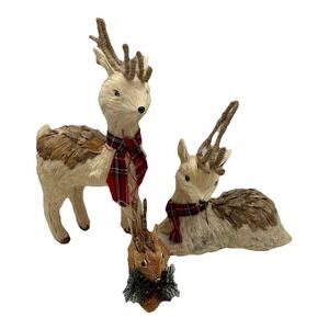 Pier 1 Deer Fawn Standing Sitting Sisal Straw Natural Christmas Scarf Set Of 3